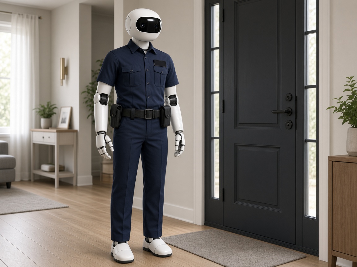 Robot in navy security guard uniform